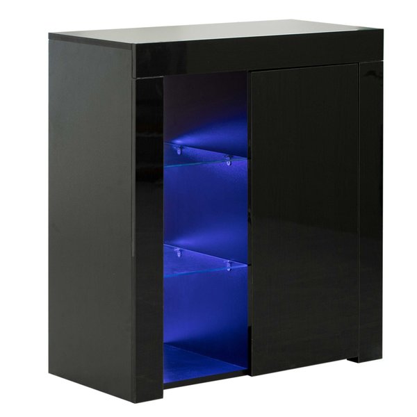 Basicwise Office or Living Room Side Storage Cabinet With LED, Black QI003951.BK